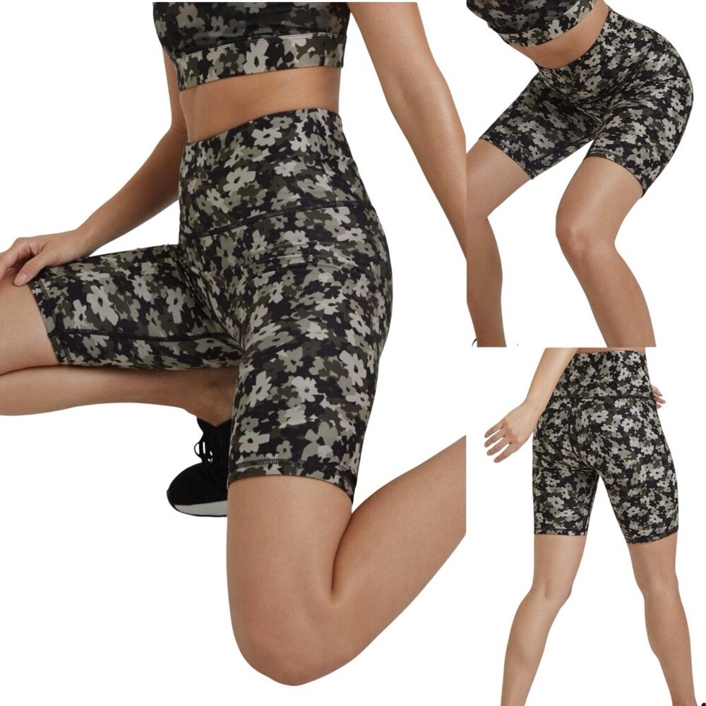 Wear it to Heart Kurt Reversible Biker Shorts XS High Waist Olive Botanical Camo